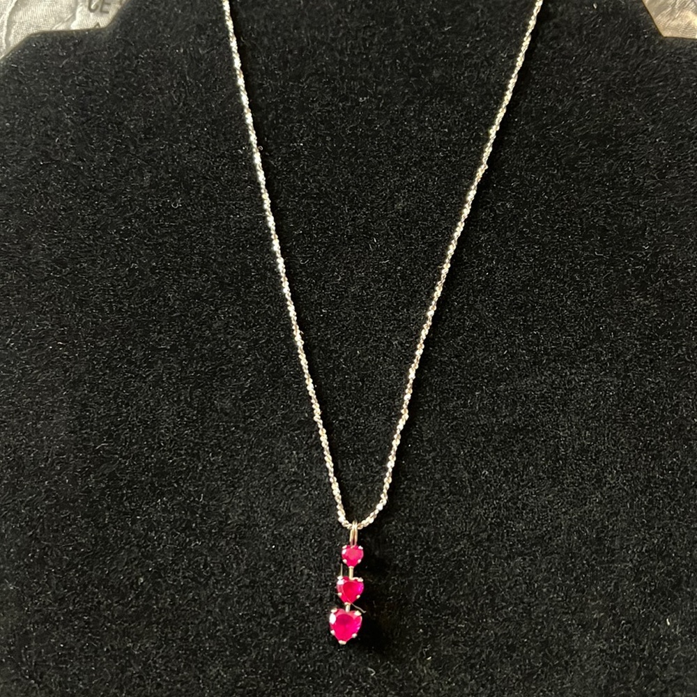Heart Pendent With Lab Created Ruby Stones/ Italy… - image 1